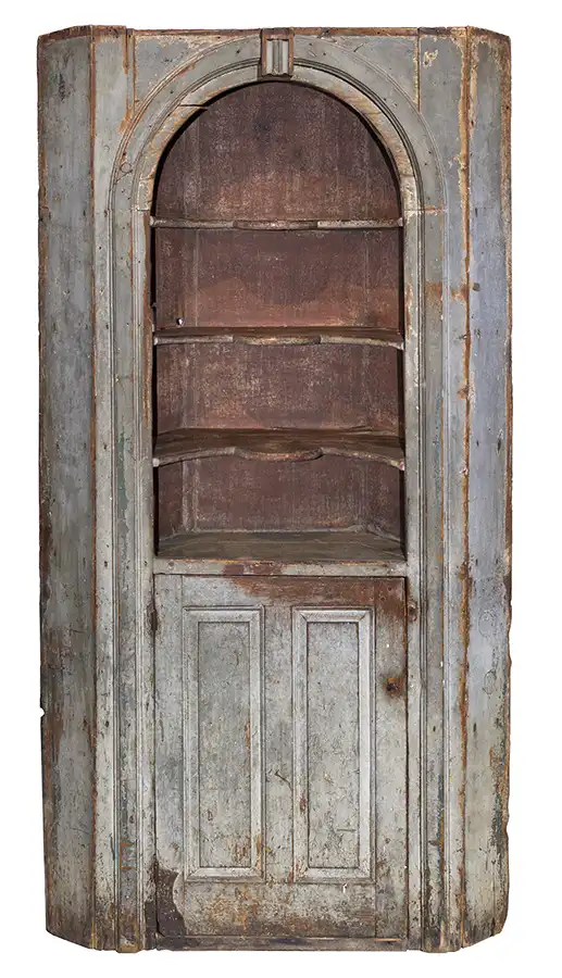 Blue-painted Corner Cupboard, New Hampshire, A Soulful Survivor